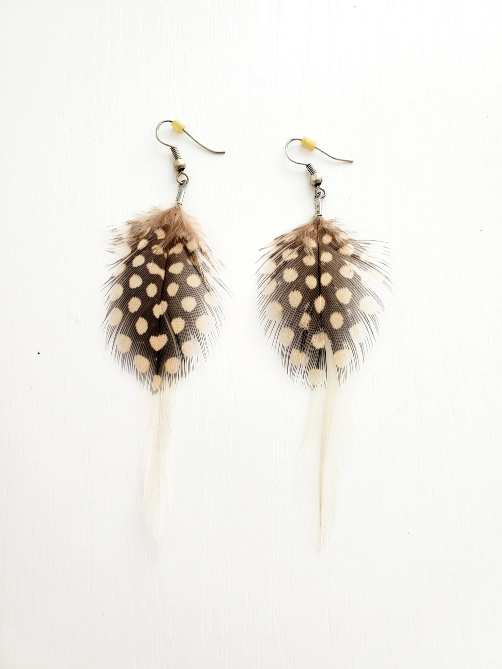 Boho Feather Drop Earrings in Beige and Brown